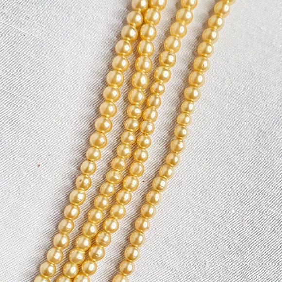 Layered Graduated Necklace Pearlesque Beads With Clear Rhinestones Clasp - Picture 7 of 13
